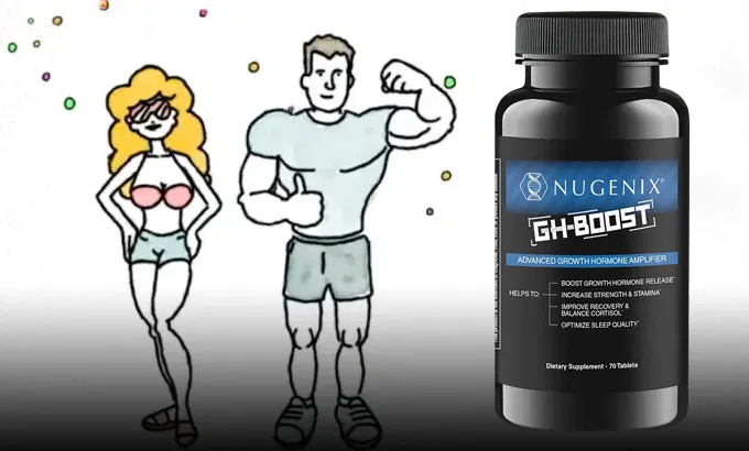 cartoon of woman and man flexing his bicep