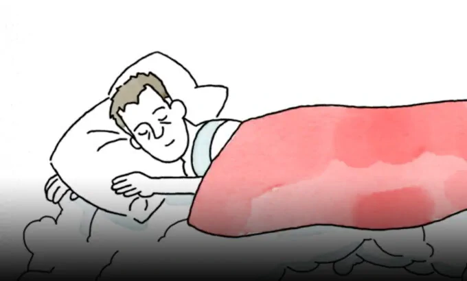 cartoon of man sleeping in bed