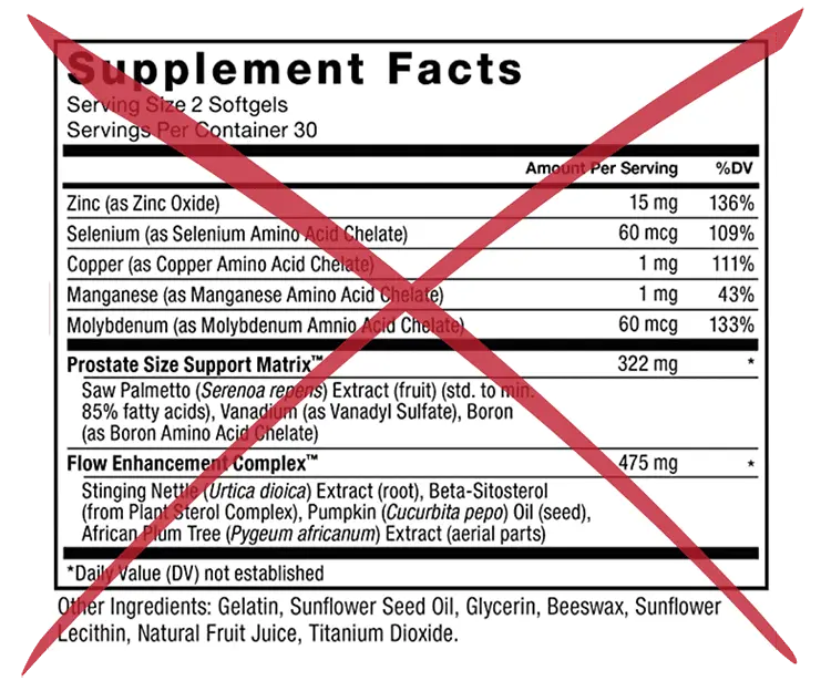 competitors supplement facts with a large red X crossed out above it